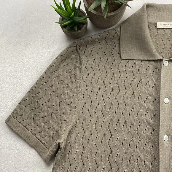 Suitsupply Cotton Silk Semi Sheer Lace Knit Short Sleeve Button Up Polo Cardigan - Picture 8 of 14